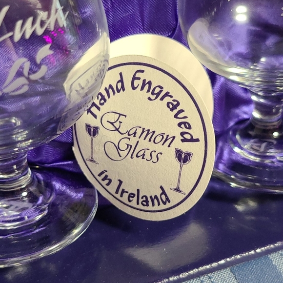 Eamon NIB Hand Engraved Brandy Sniffers Glasses -  Good Luck - Picture 4 of 9